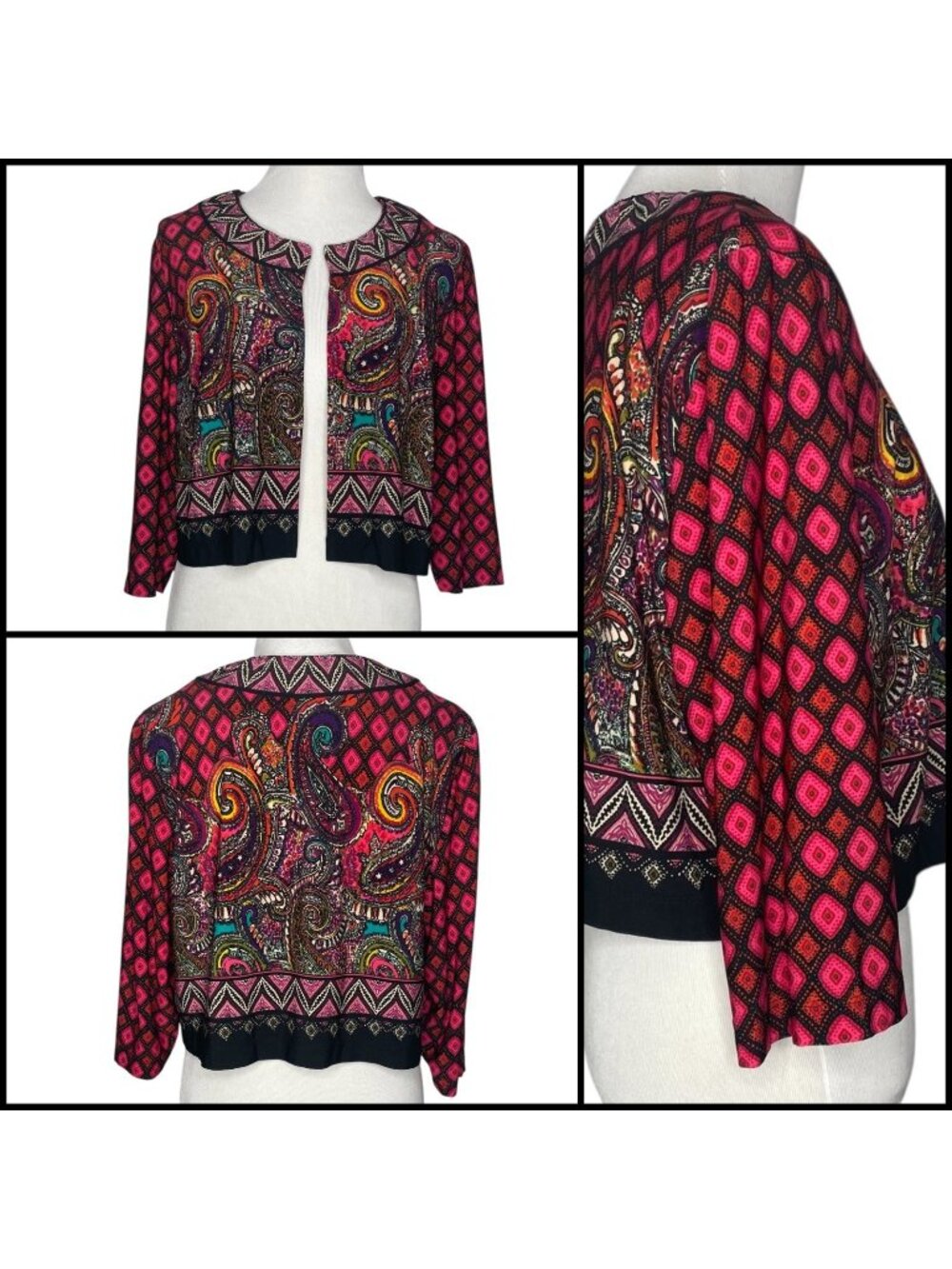 Chelsea Suite Cropped Cardigan Plus Size 16W Paisley 3/4 Sleeves Geometric